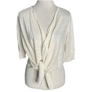 Margaret OLeary Tie Front Short Cardigan Sweater White XS Coastal Boho
